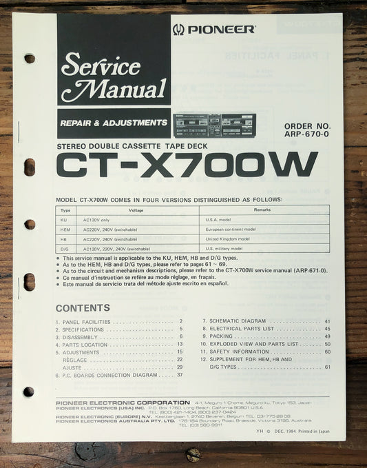 Pioneer CT-X700W Double Cassette Deck Service Manual *Original*