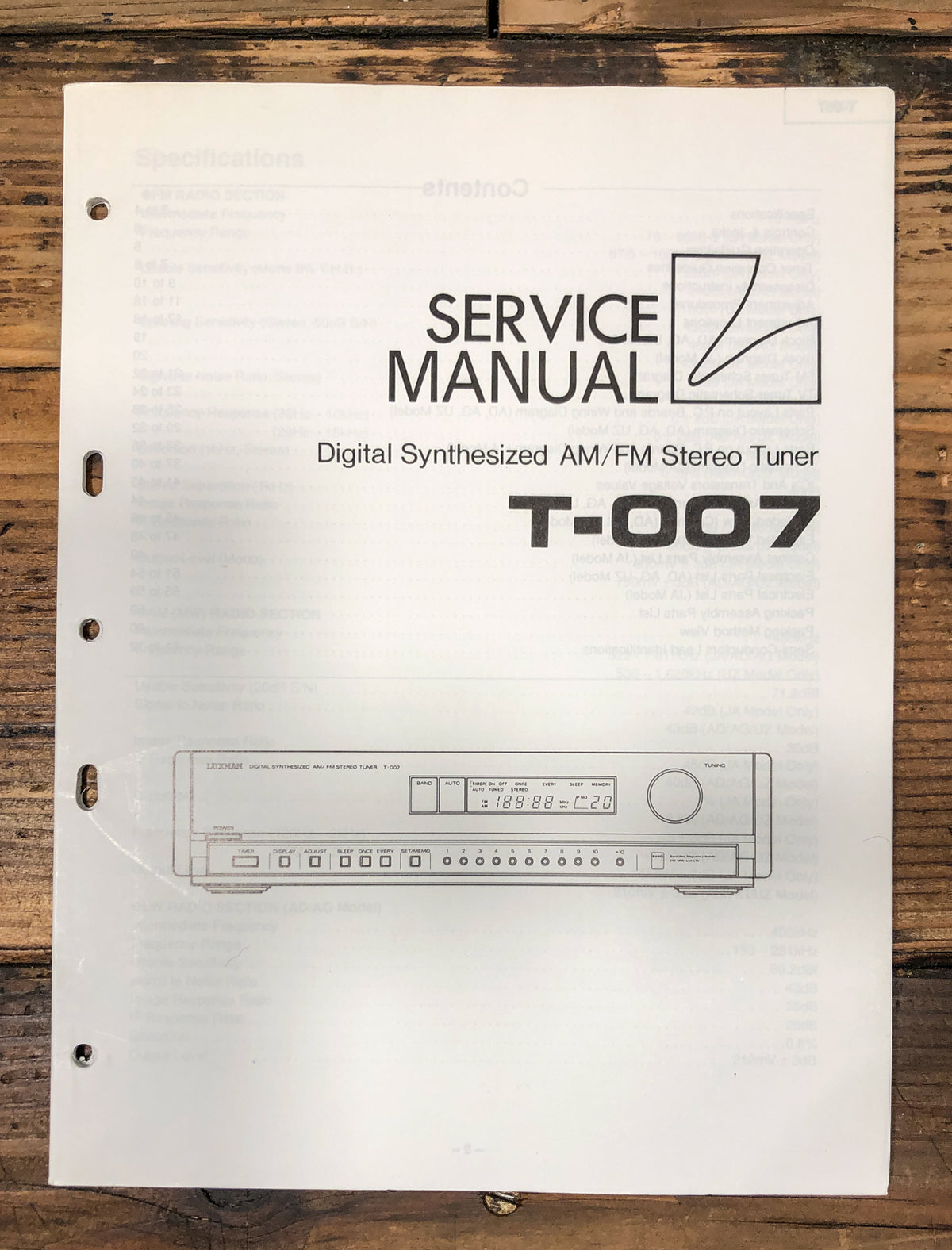 Luxman T-007 Tuner Service Manual *Original*