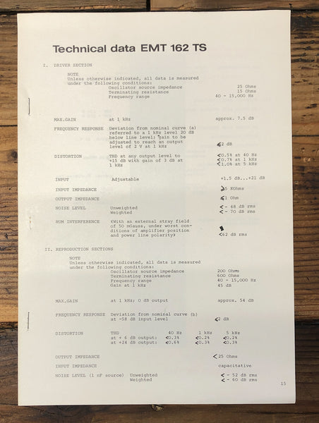 EMT 162 TS Amplifier  Service Manual *Orig*