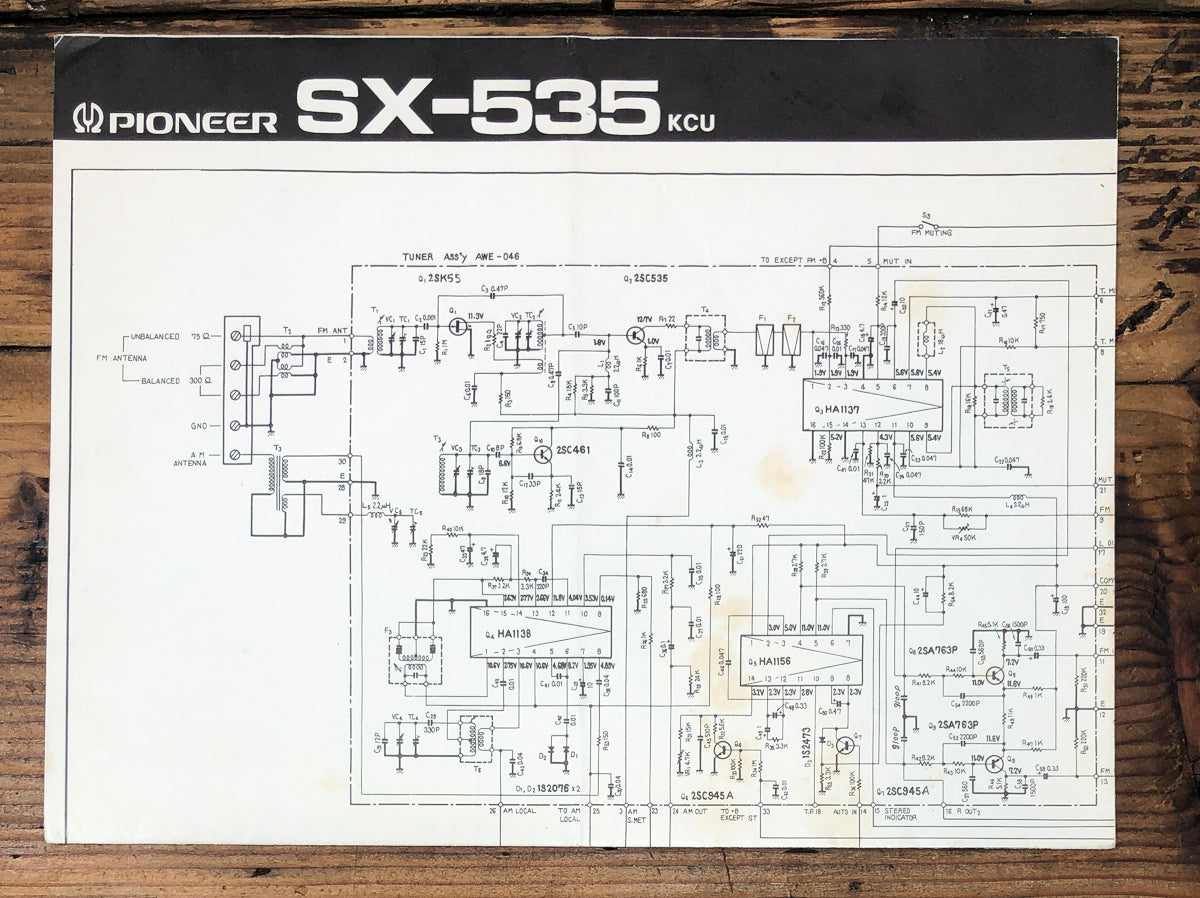 Pioneer SX-535 KCU Receiver Fold Out Schematic *Original*