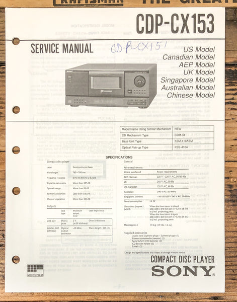 Sony CDP-CX153 CD Player  Service Manual *Original*
