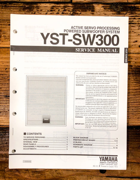 Yamaha YST-SW300 Subwoofer / Speaker  Service Manual *Original*