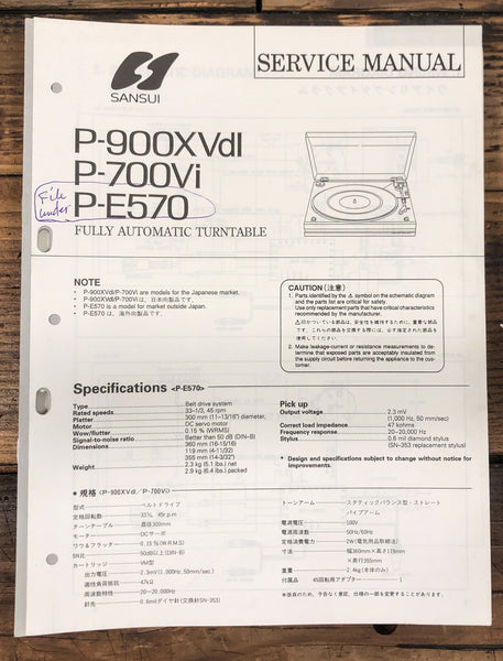 Sansui P-E570 P-700Vi P-900 XVDI Turntable  Service Manual *Original*