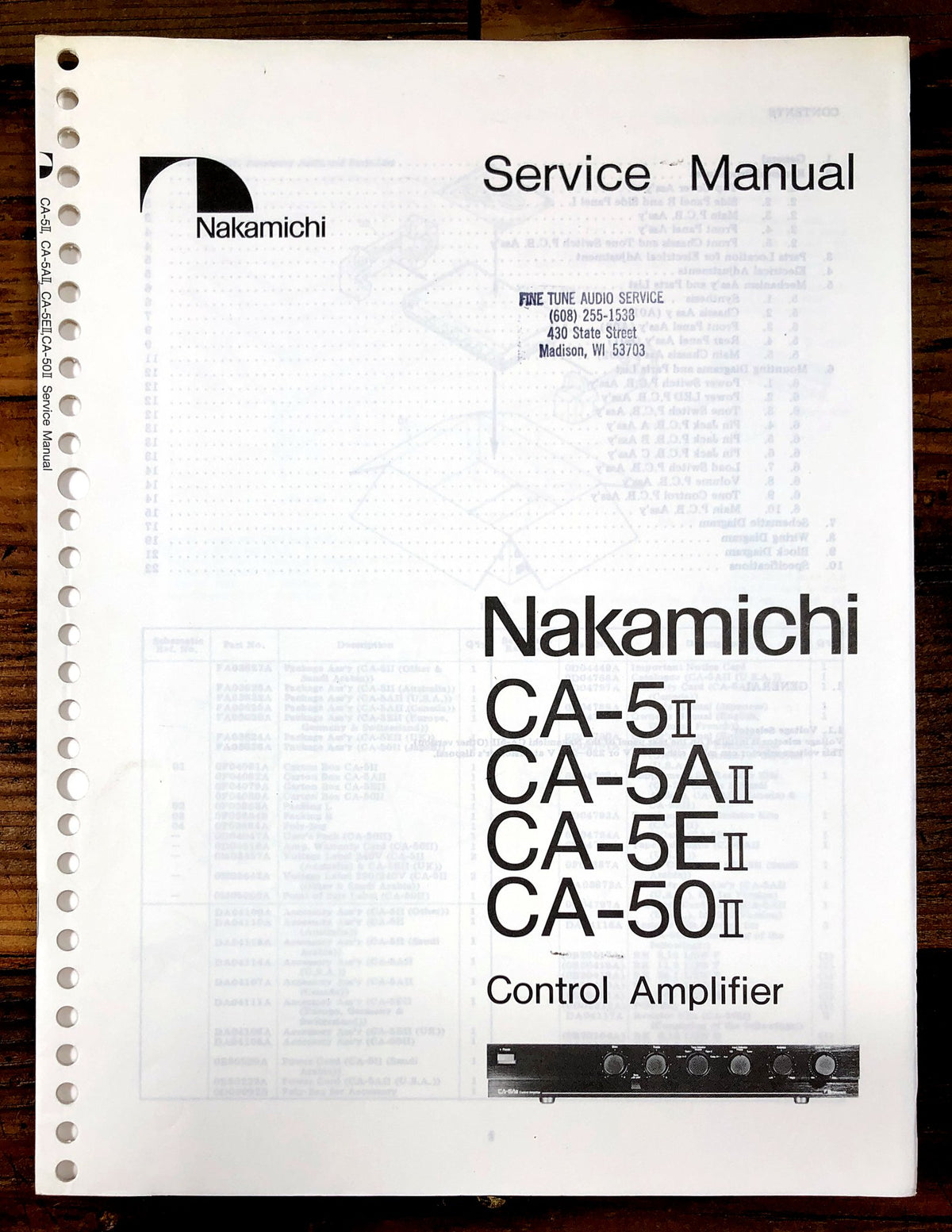 Nakamichi CA-5II Control Amplifier Service Manual *Original*