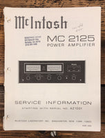 McIntosh MC2125 MC-2125 Amplifier  Service Manual *Original* #2