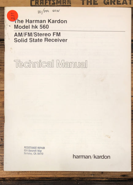 Harman Kardon HK-560 HK560 Receiver  Service Manual *Original*