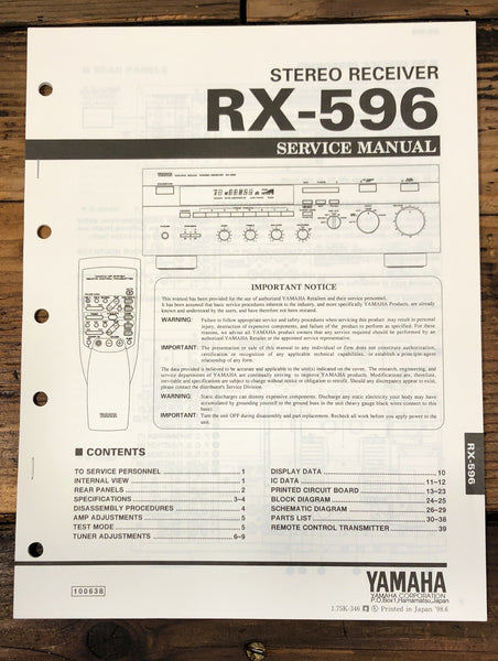 Yamaha RX-596 Receiver  Service Manual *Original*