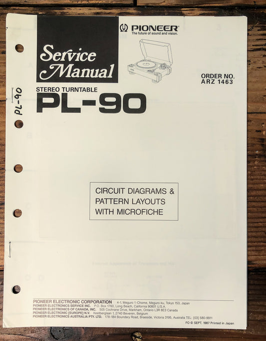 Pioneer PL-90 Turntable Service Manual *Original*