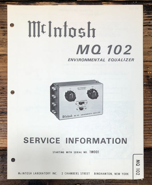 McIntosh MQ-102 MQ102 Equalizer Service Manual *Original*