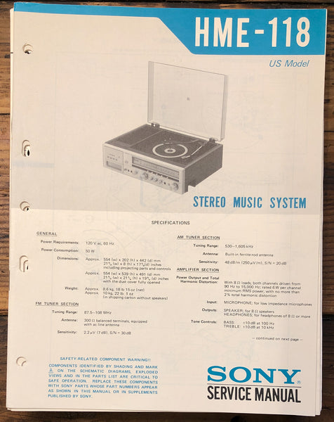 Sony HME-118 Stereo  Service Manual *Original*