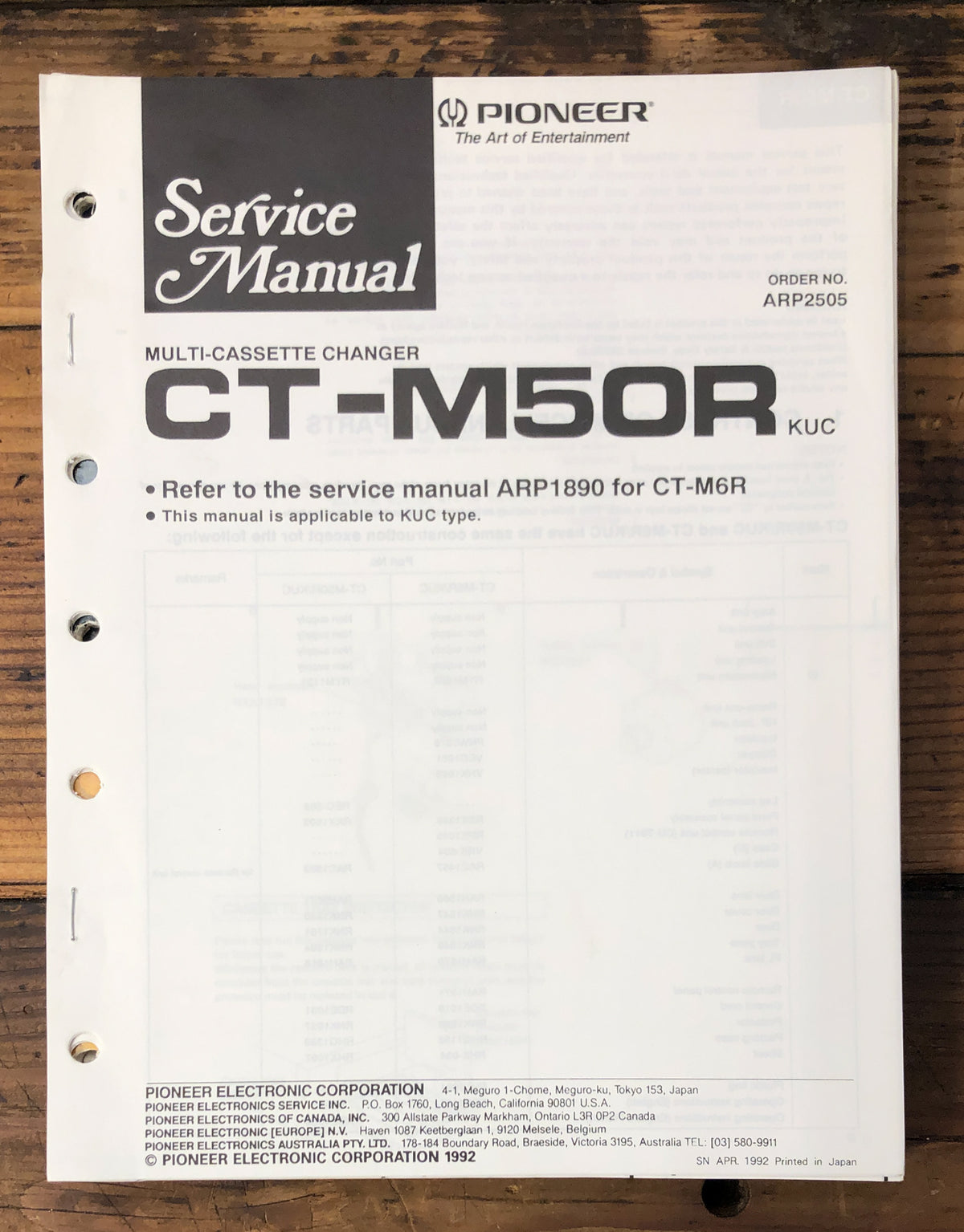 Pioneer CT-M50R Cassette  Service Manual *Original*