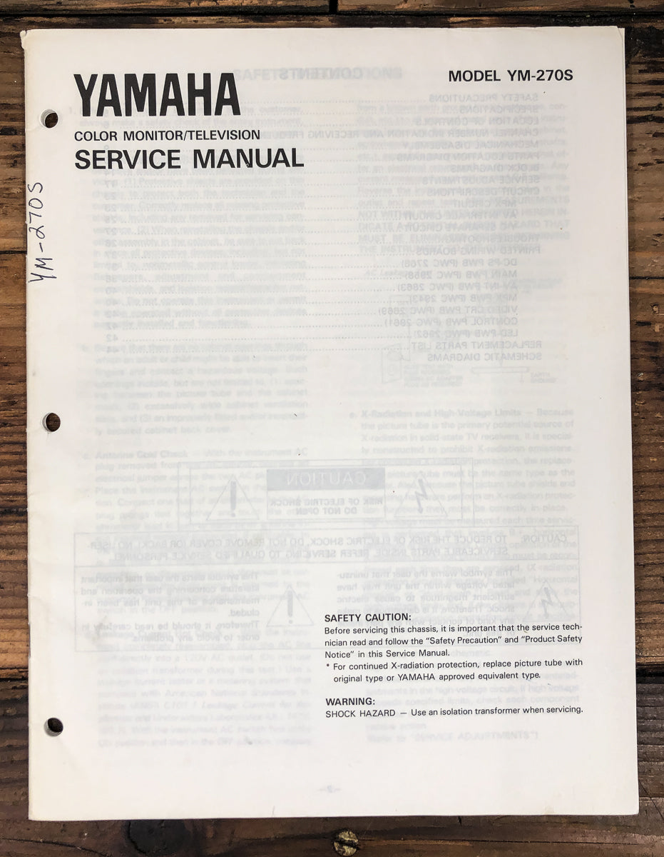 Yamaha YM-270S Monitor / Television Service Manual *Original*
