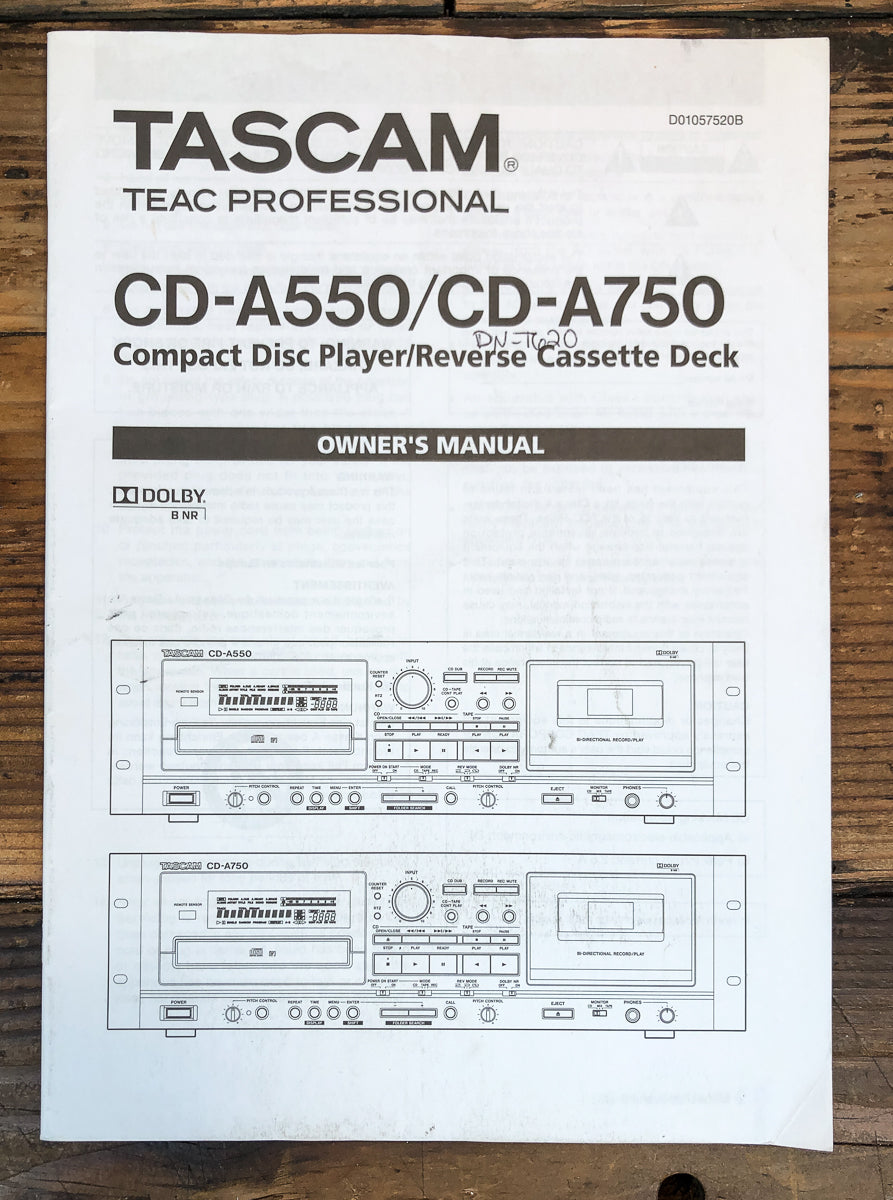 Tascam CD-A550 CD-A750 CD Cassette Owners / User Manual *Original*