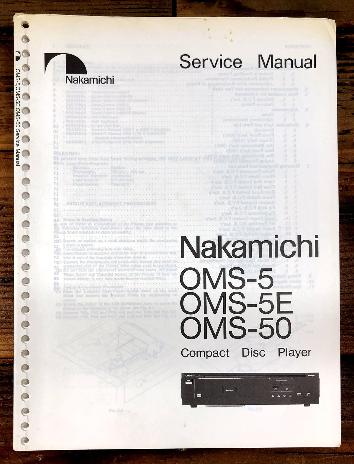 Nakamichi OMS-5 OMS-5E OMS-50 Compact Disc Player Service Manual *Original*
