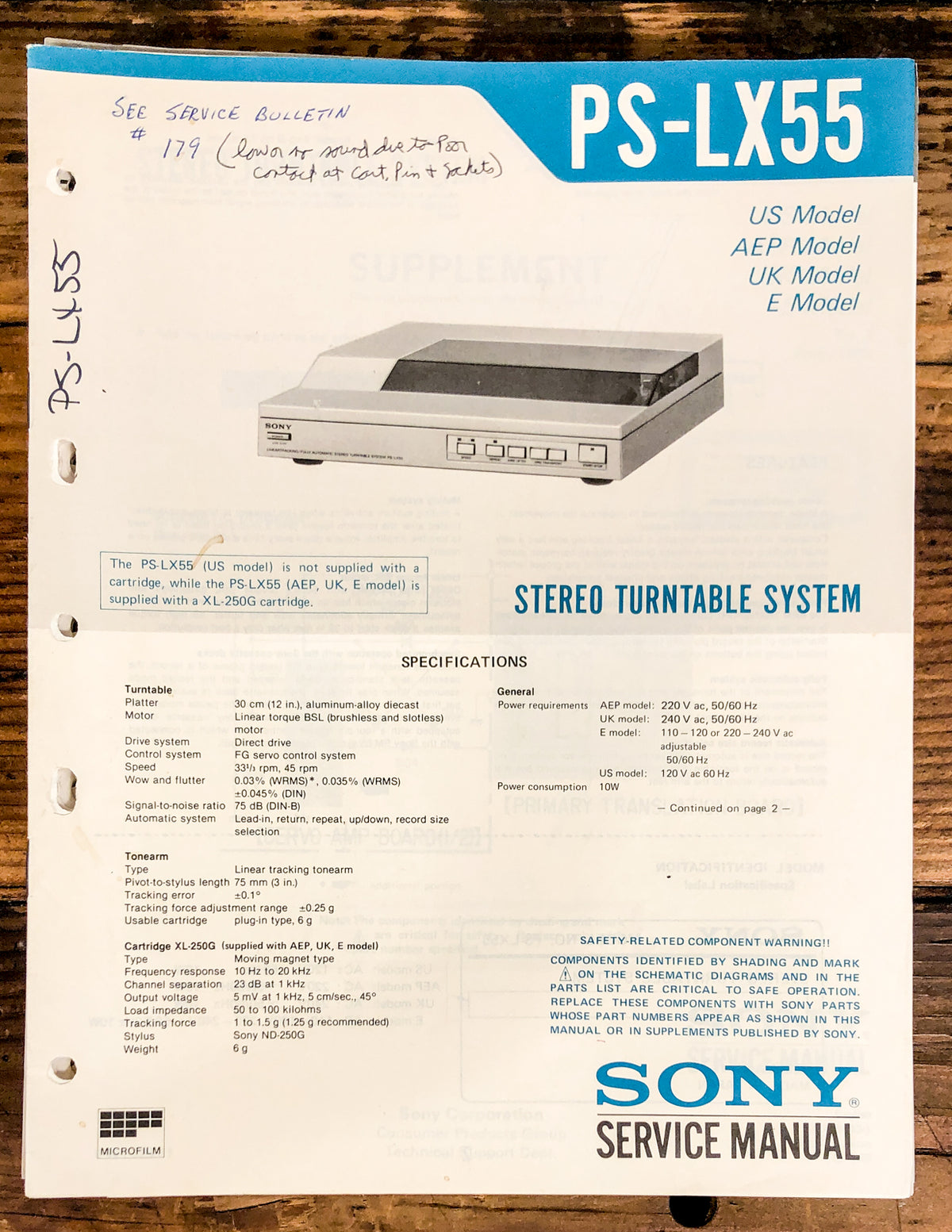 Sony PS-LX55 Record Player / Turntable  Service Manual *Original*
