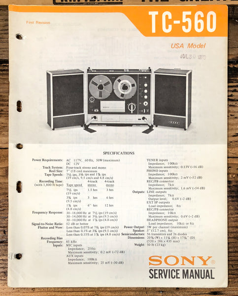 Sony TC-560 Reel to Reel Service Manual *Original* #2