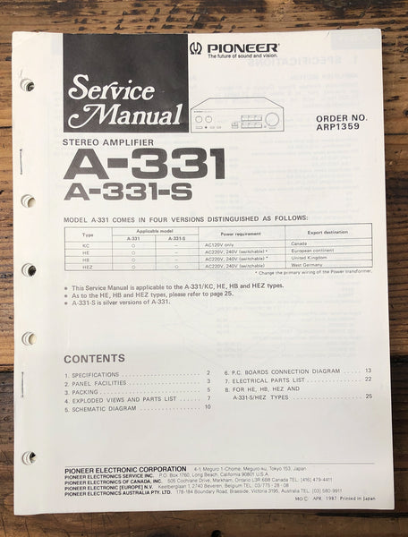 Pioneer A-331 A-331-S Amplifier  Service Manual *Original*