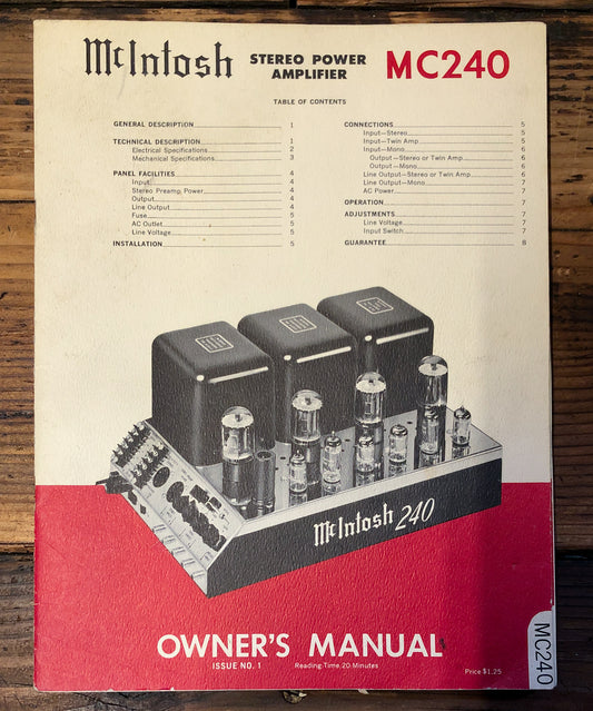 McIntosh  MC240MC-240 Amplifier   Owner / User Manual *Original* #1