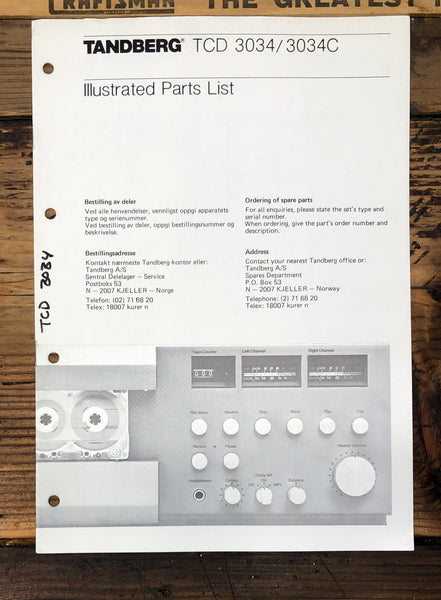 Tandberg TCD-3034 TCD-3034C Cassette Illustrated Parts List  *Original*