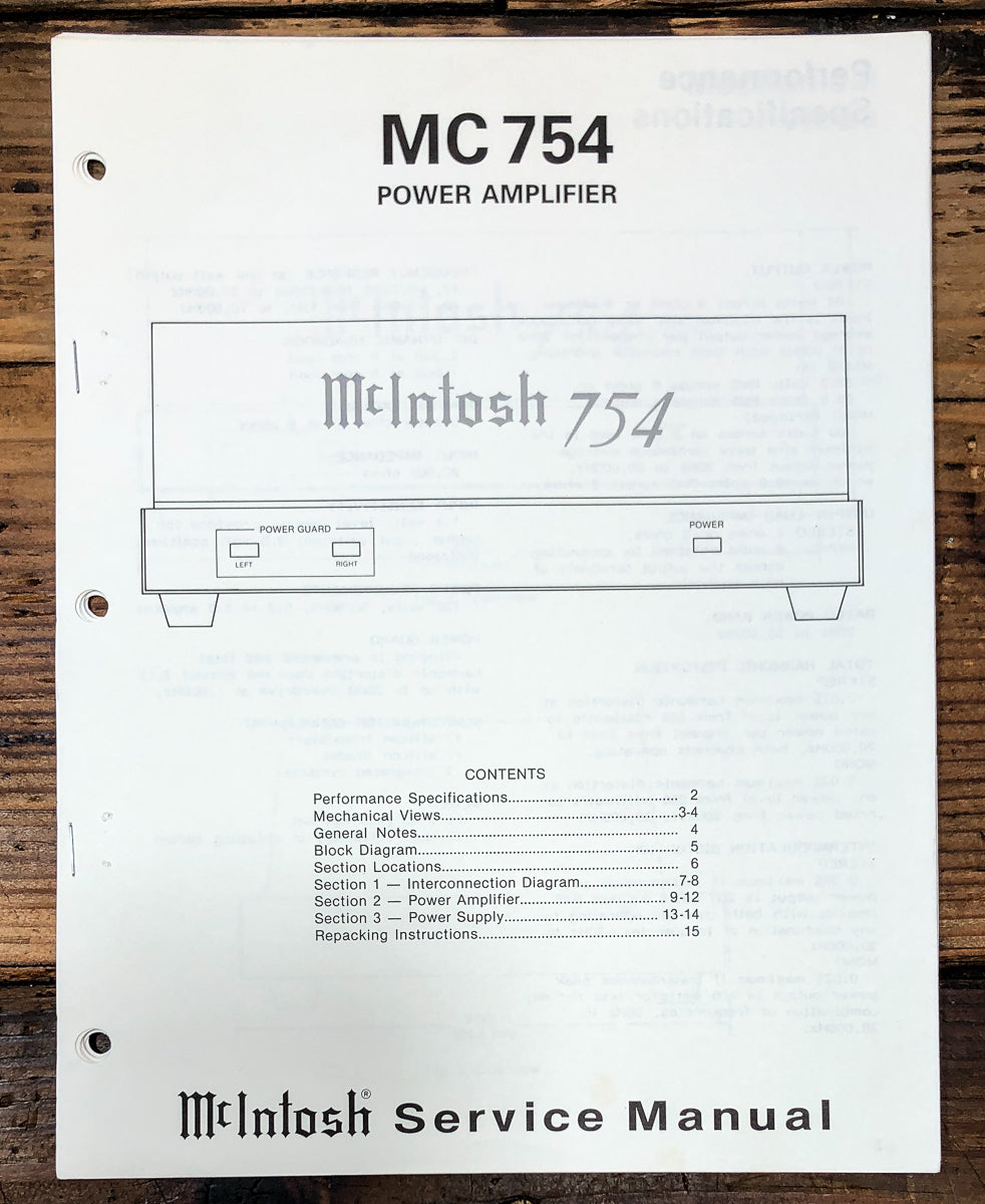 McIntosh MC-754 MC754 Amplifier Service Manual *Original*