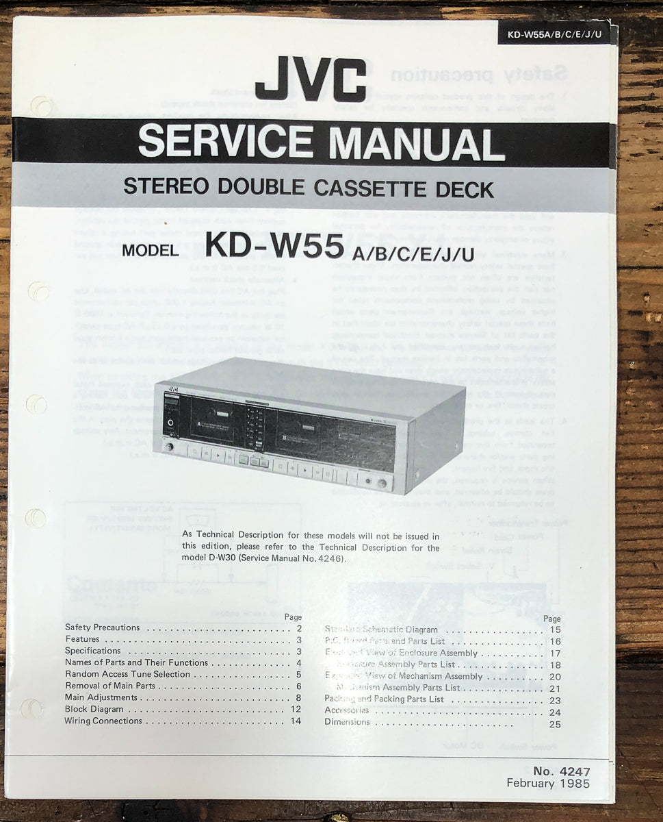 JVC KD-W55 Cassette Service Manual *Original*