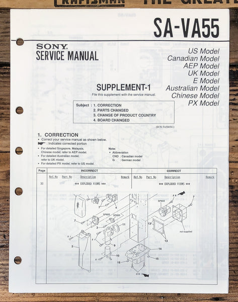 Sony SA-VA55 Speaker Supp. Service Manual *Original*