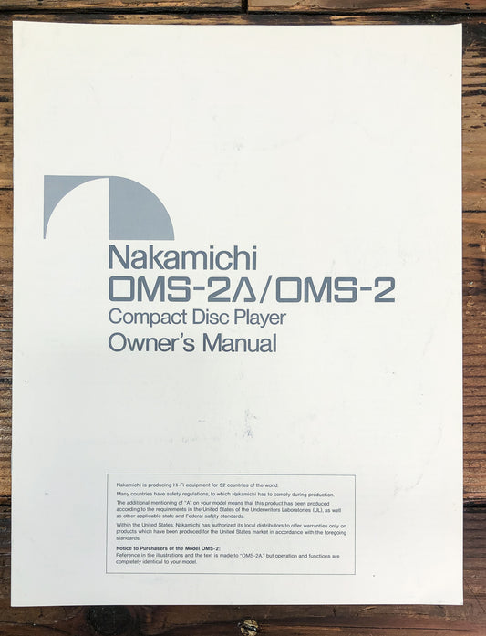Nakamichi OMS-2 OMS-2A CD Player Owners / User Manual *Original*