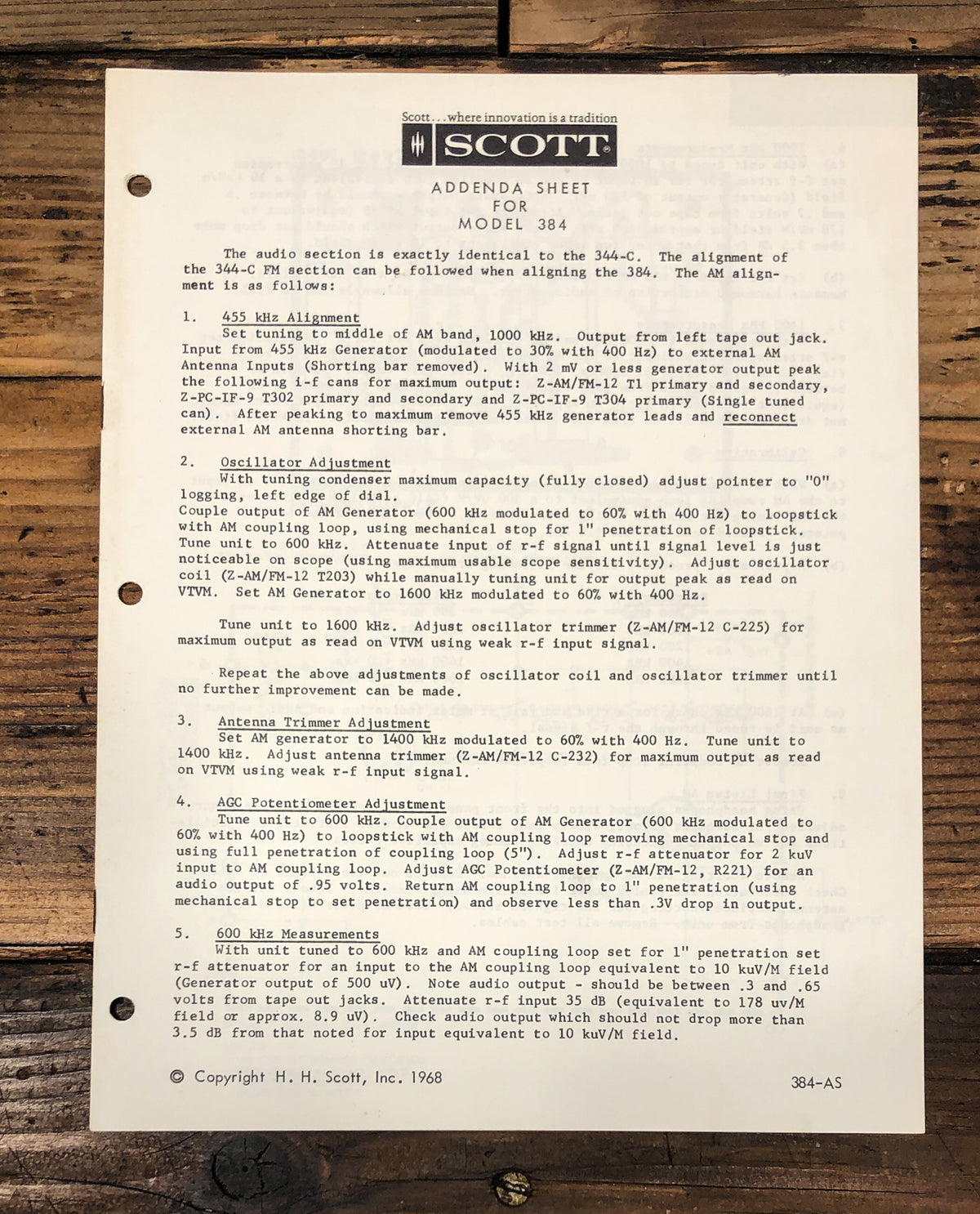 HH Scott Model 384 Receiver Service Manual *Original*