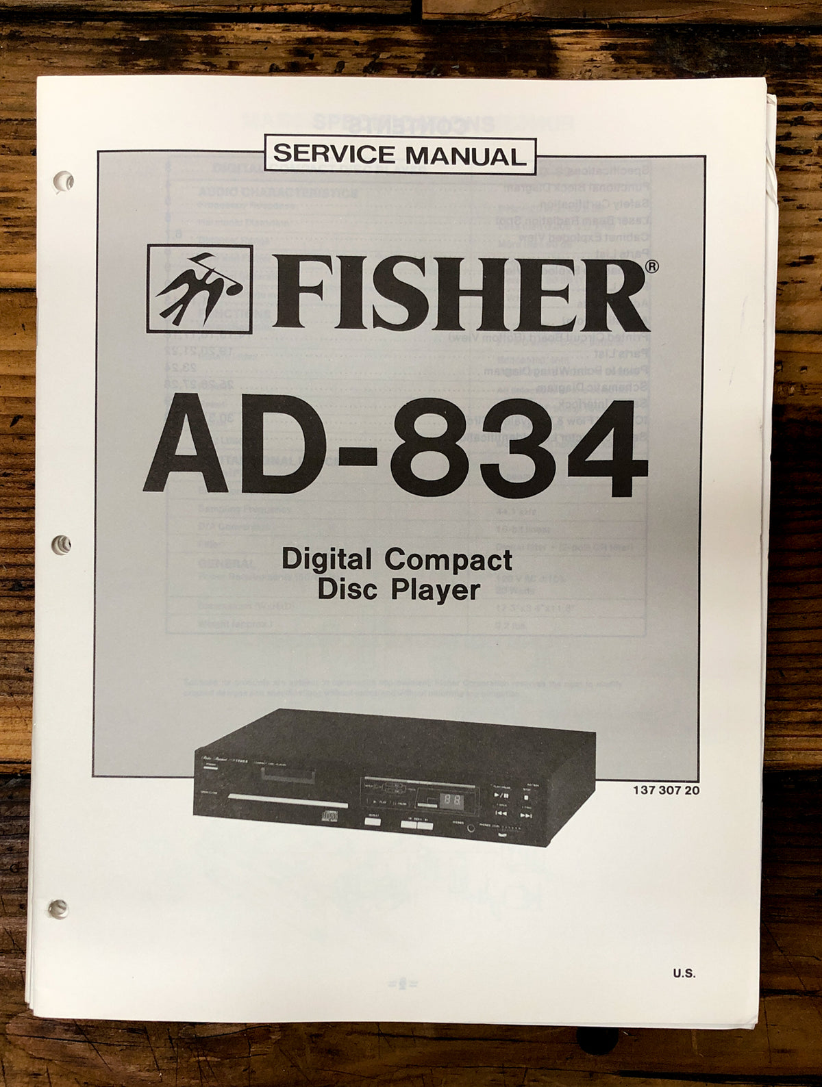 Fisher AD-834 CD Player  Service Manual *Original*