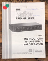 Hafler DH-110 Preamp / Preamplifier Assembly and Operation Manual  *Original*