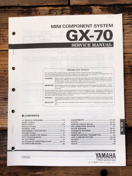 Yamaha GX-70 Radio / Stereo  Service Manual *Original*