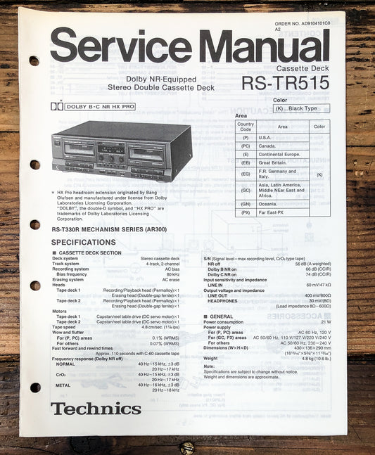 Technics RS-TR515 Cassette Service Manual *Original*