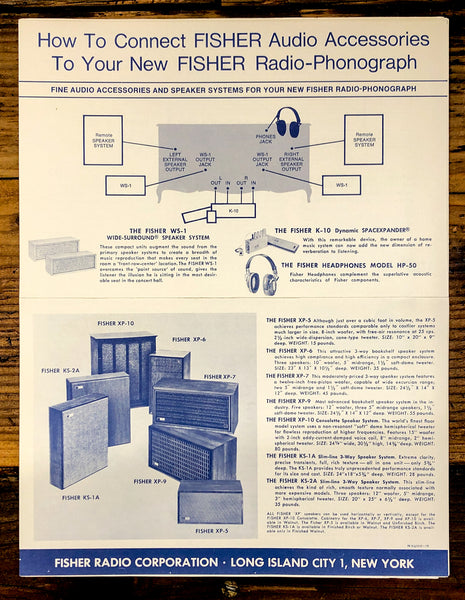 "How to Connect" Fisher HiFi Components K-10 HP-50  1pg Dealer Brochure *Orig*