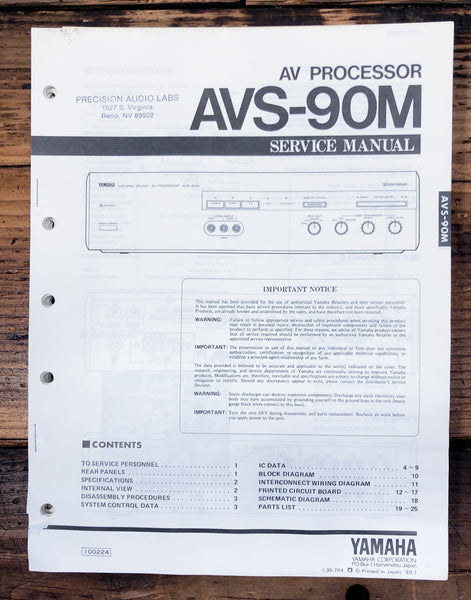 Yamaha AVS-90M AV Processor  Service Manual *Original*