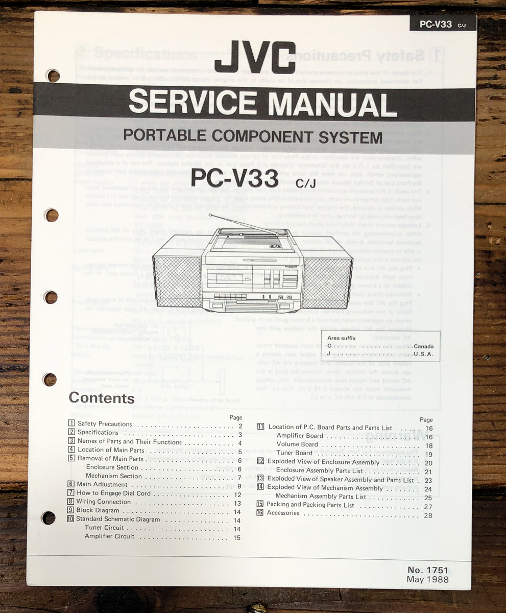 JVC PC-V33 Radio Cassette Service Manual *Original*