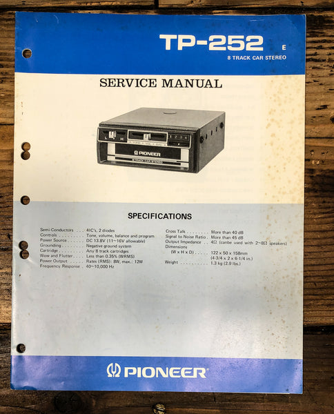 Pioneer TP-252 8 Track Service Manual *Original*