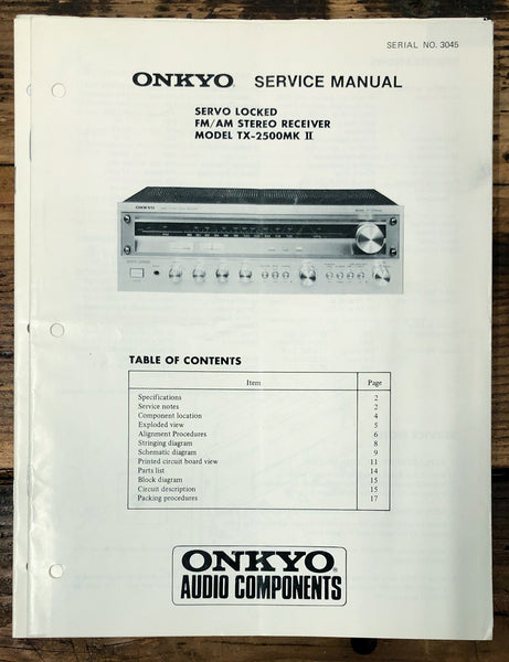 Onkyo TX-2500 MKII / 2 Receiver  Service Manual *Original*