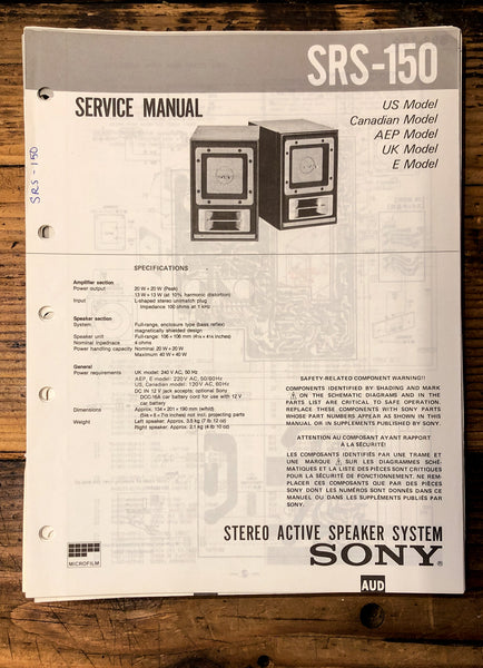 Sony SRS-150 Speaker  Service Manual *Original*