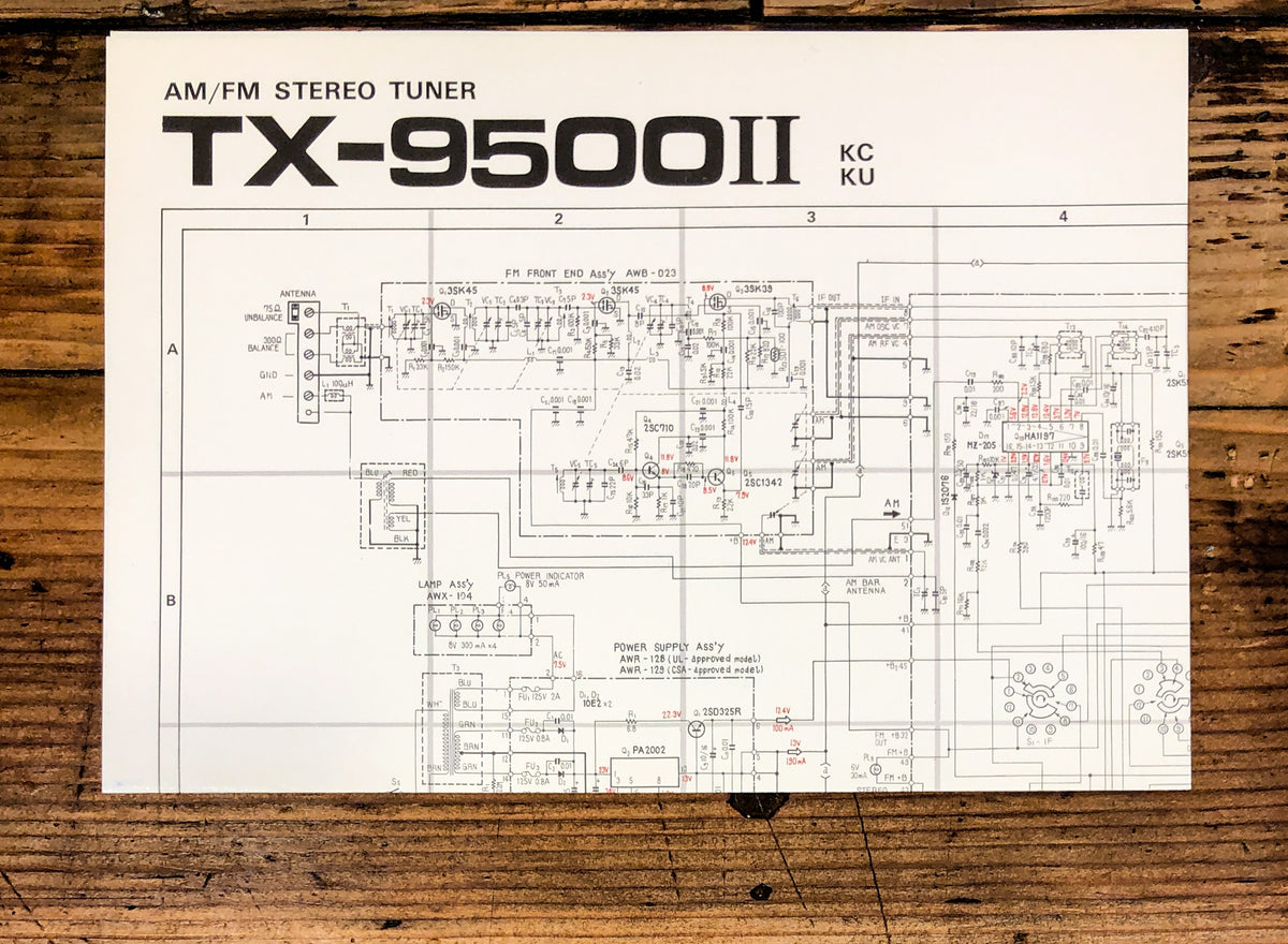 Pioneer TX-9500 MK2 II KC KU Tuner Large Fold Out Schematic *Original*