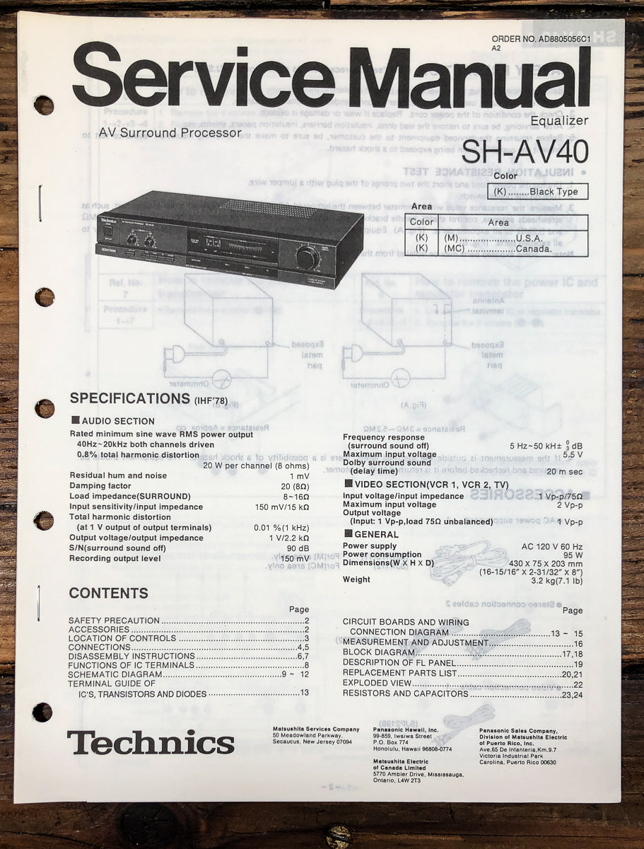 Technics SH-AV40 Equalizer Service Manual *Original*