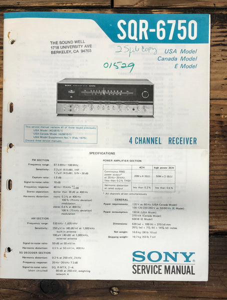 Sony SQR-6750 Receiver Service Manual *Original*