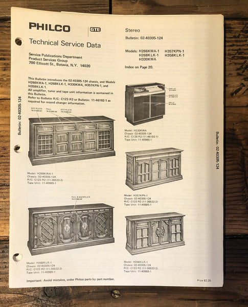 Philco H266 H286 H357 H358 H330 Console Stereo  Service Manual *Original*