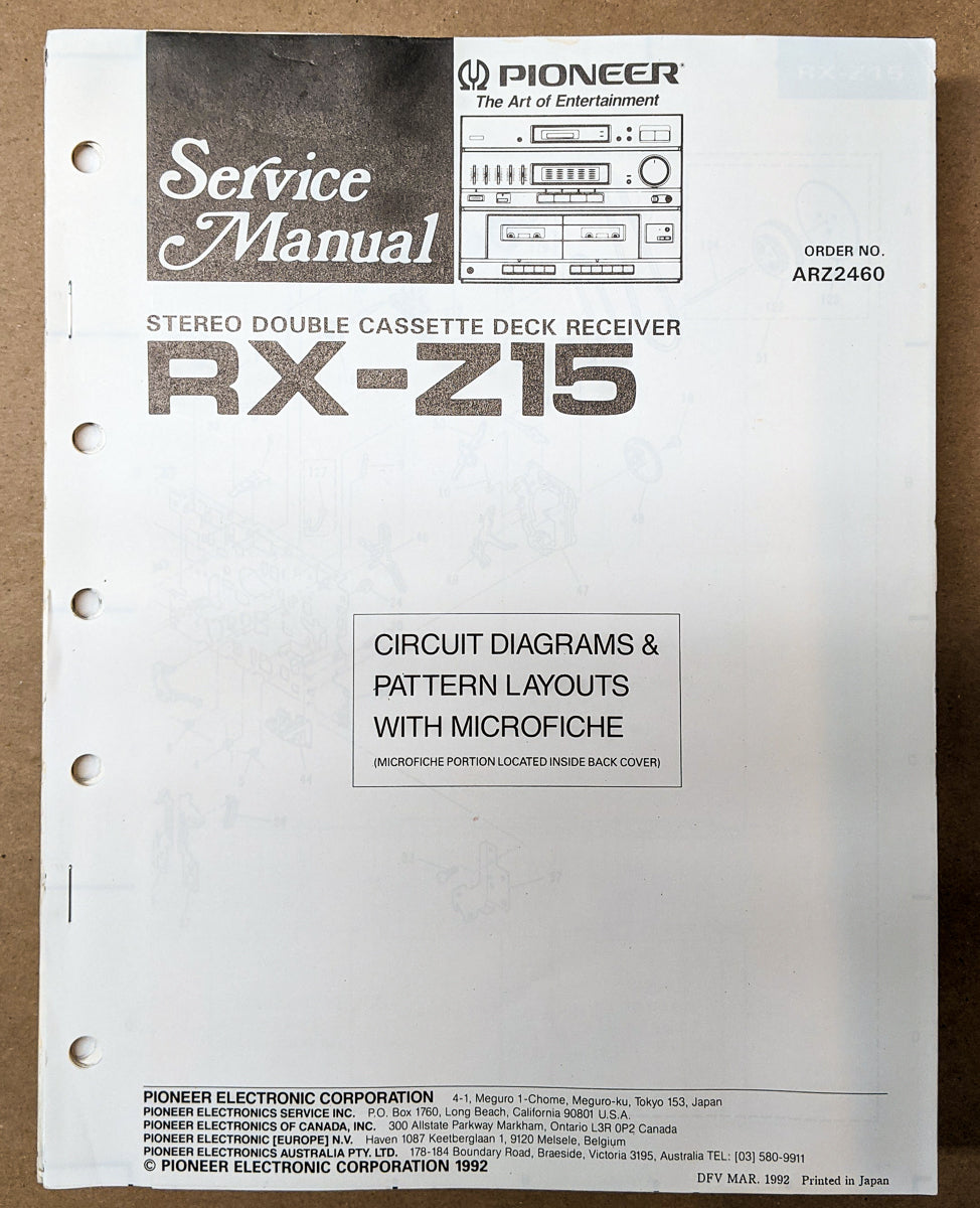 Pioneer RX-Z15 Cassette Receiver Service Manual *Original*
