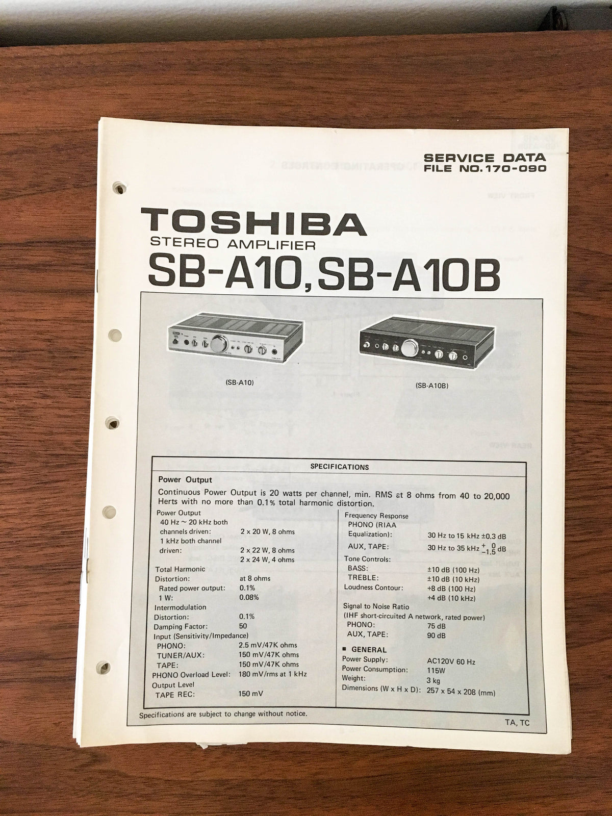 Toshiba SB-A10 SB-A10B Amplifier Service Manual *Original*