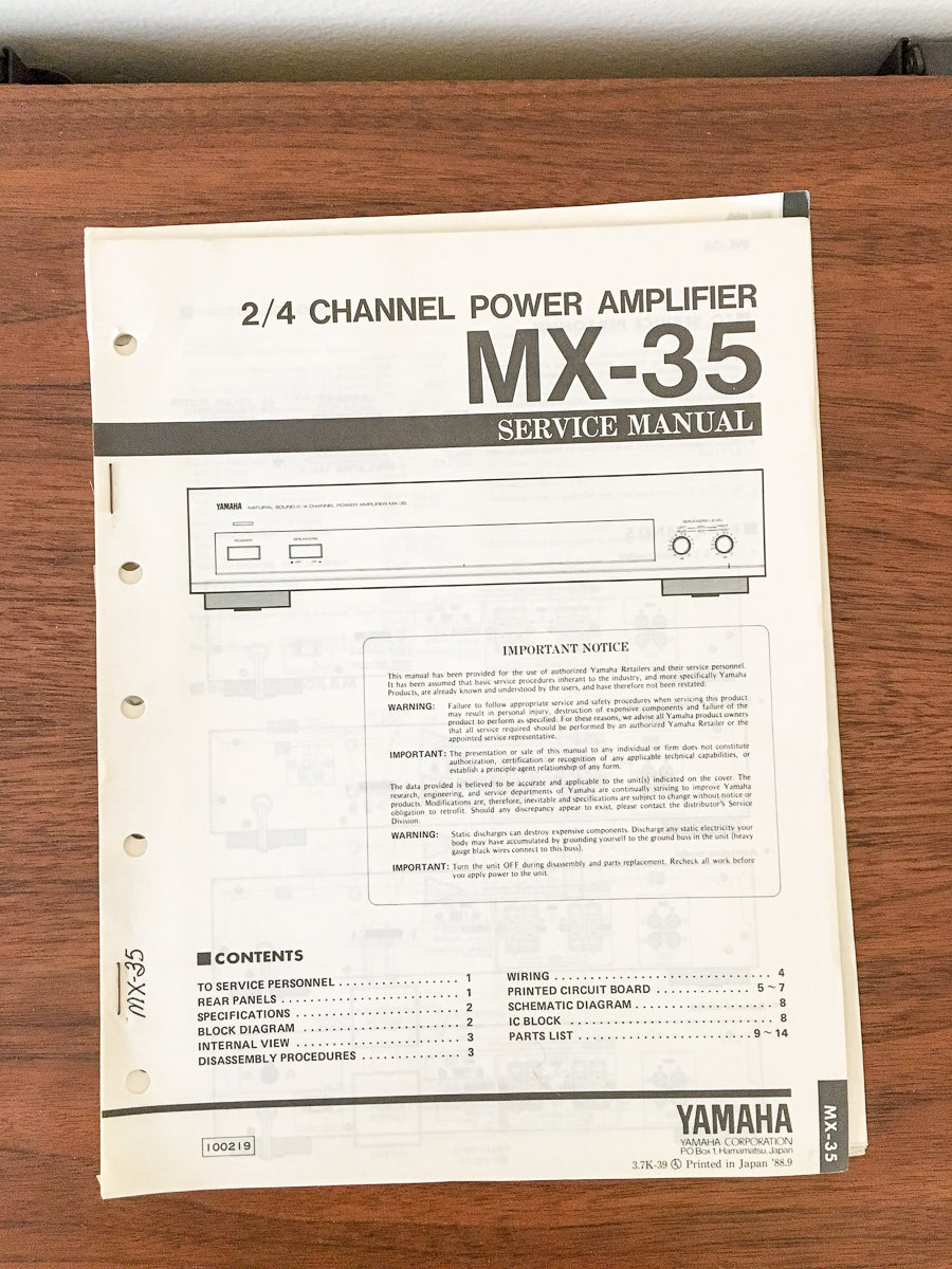 Yamaha MX-35 Amplifier Service Manual *Original*