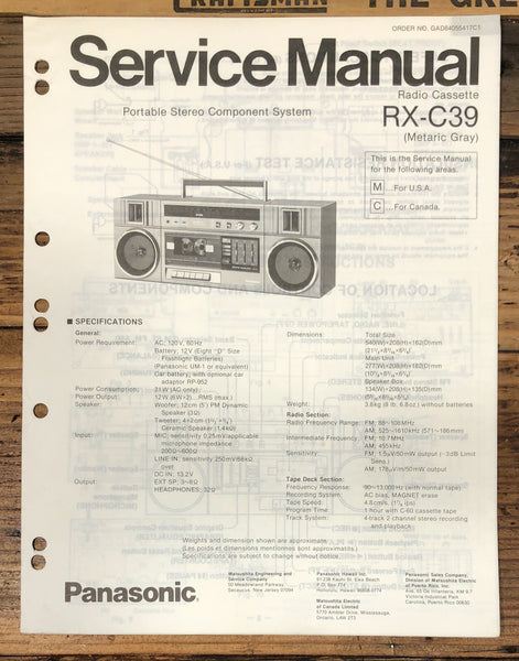 Technics RX-C39 Portable Stereo Service Manual *Original*
