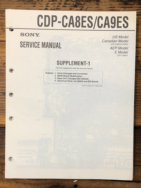 Sony CDP-CA8ES CDP-CA9ES CD Player Supp. Service Manual *Original* #1