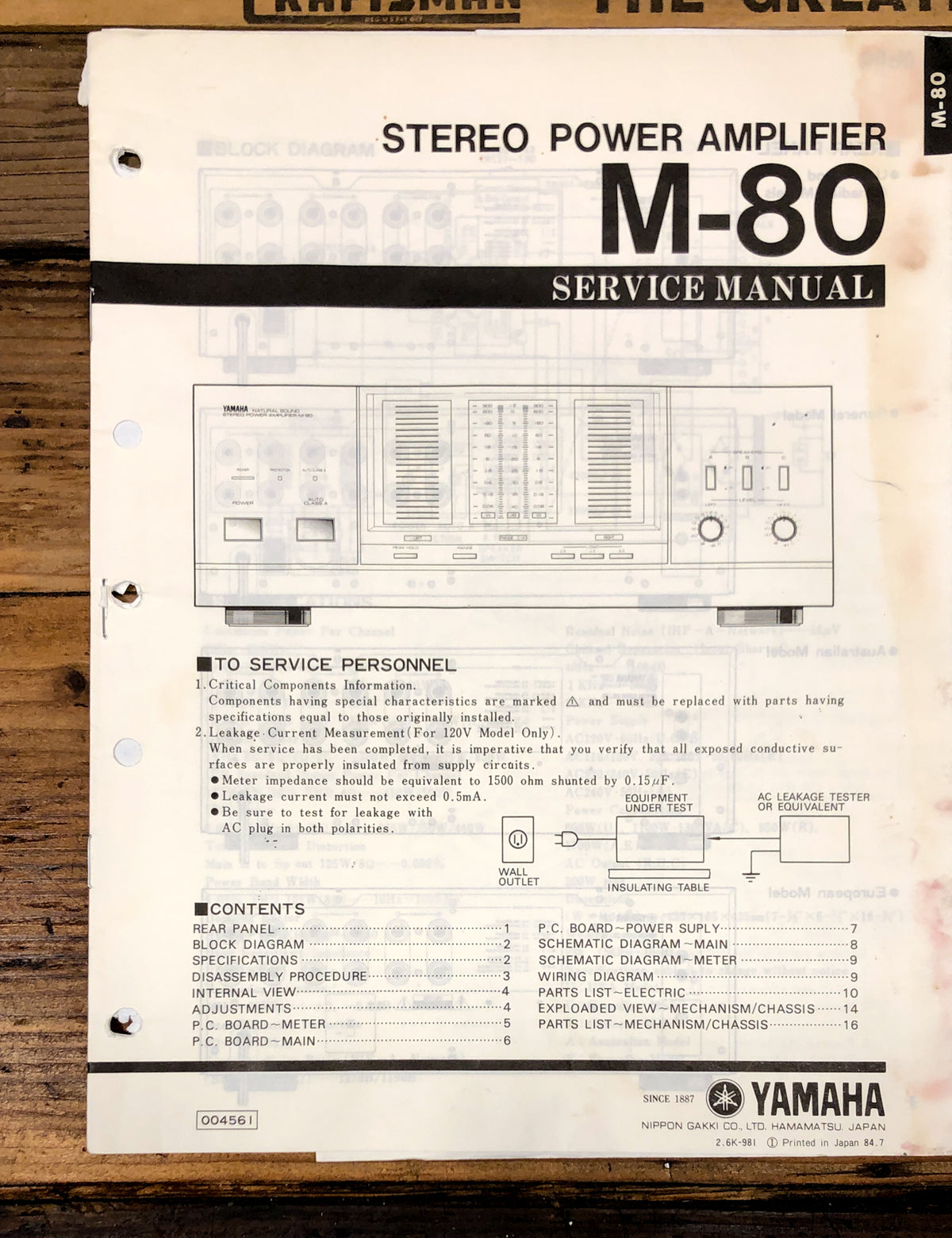 Yamaha M-80 Amplifier  Service Manual *Original* #1