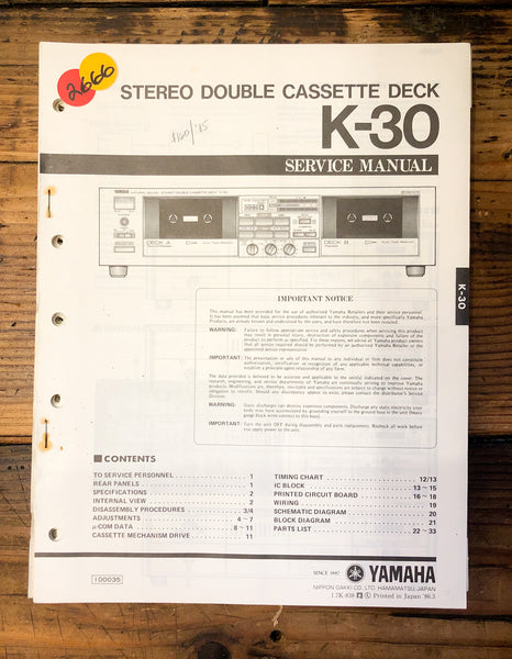 Yamaha K-30 Cassette  Service Manual *Original*