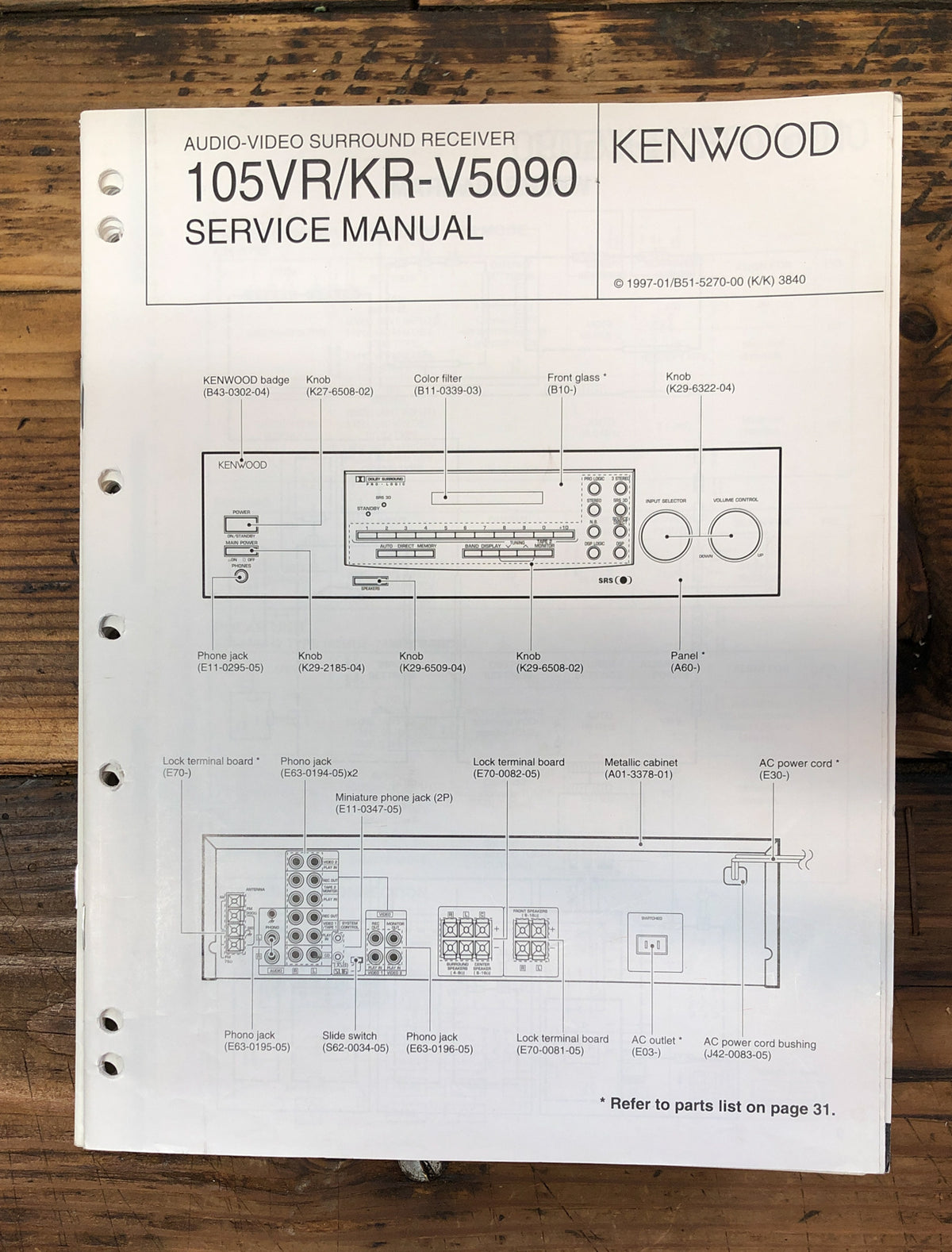 Kenwood KR-105VR KR-V5090 Receiver  Service Manual *Original*